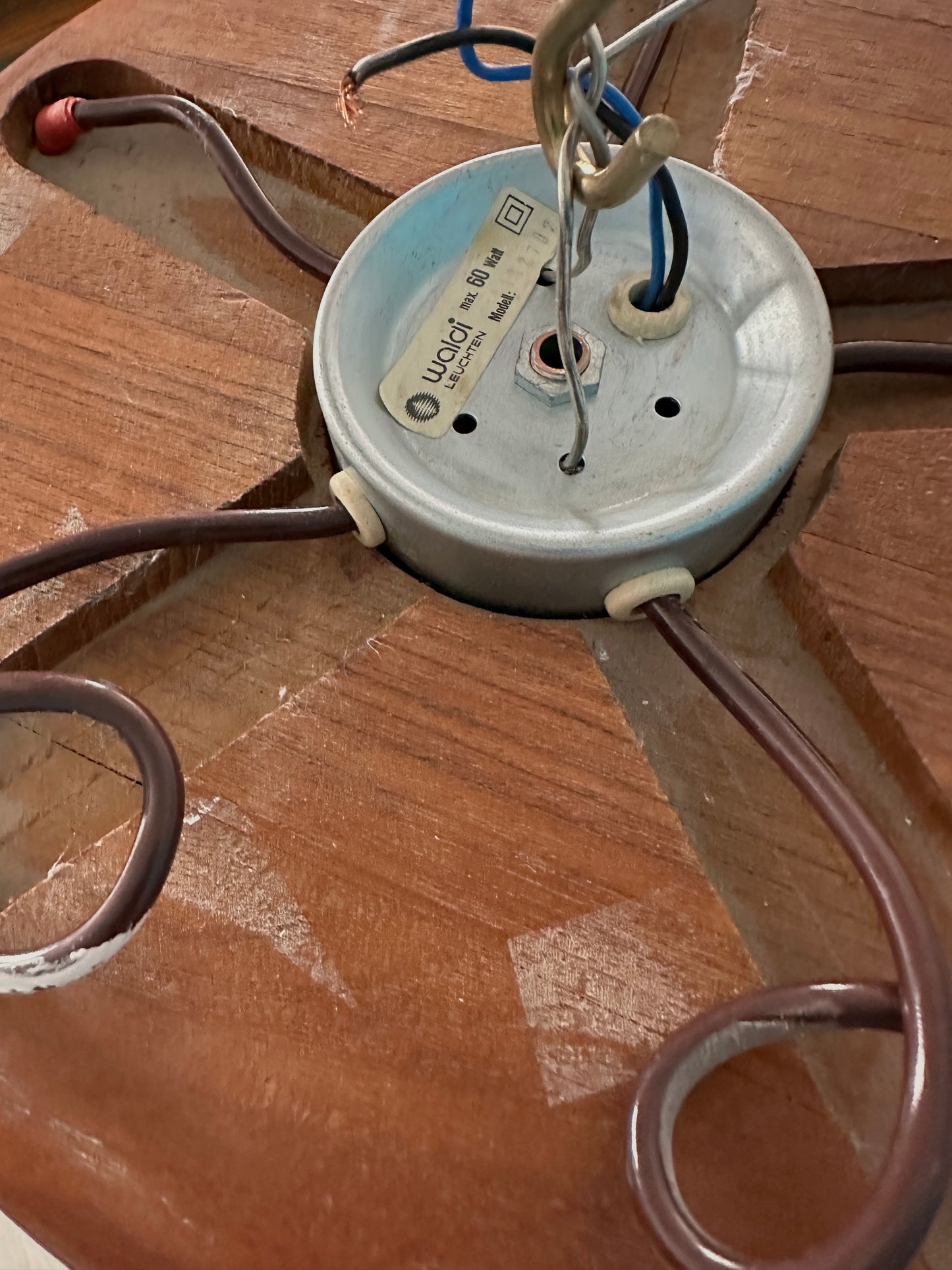 Deutsche Teak Kaskadenlampe / Deckenlampe von Waldi Leuchten, 1980er