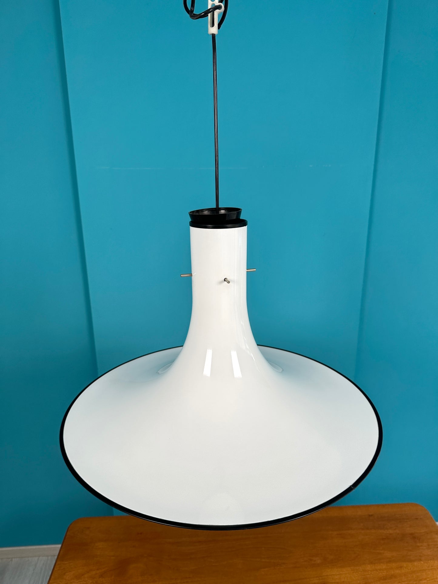 Mid-Century Hexenhut Deckenlampe weiß, 70er