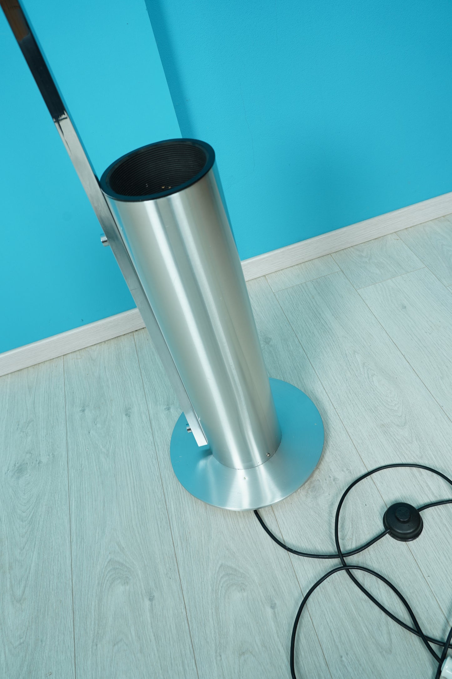 Vintage Bogenlampe / Stehlampe Chrom mit Deckenfluter, 1970er