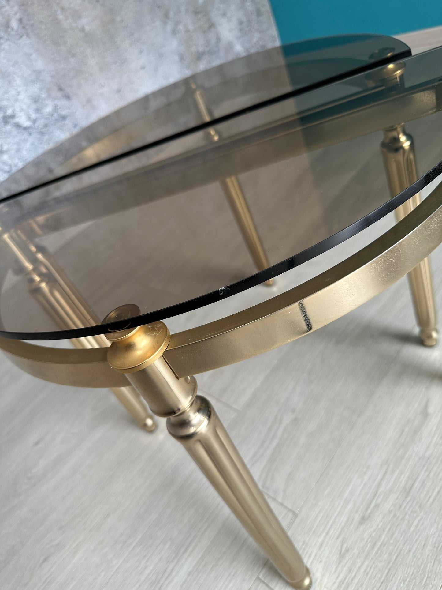 Couchtische / Beistelltische Rund aus Glas/Messing im Hollywood Regency Stil, 1970er