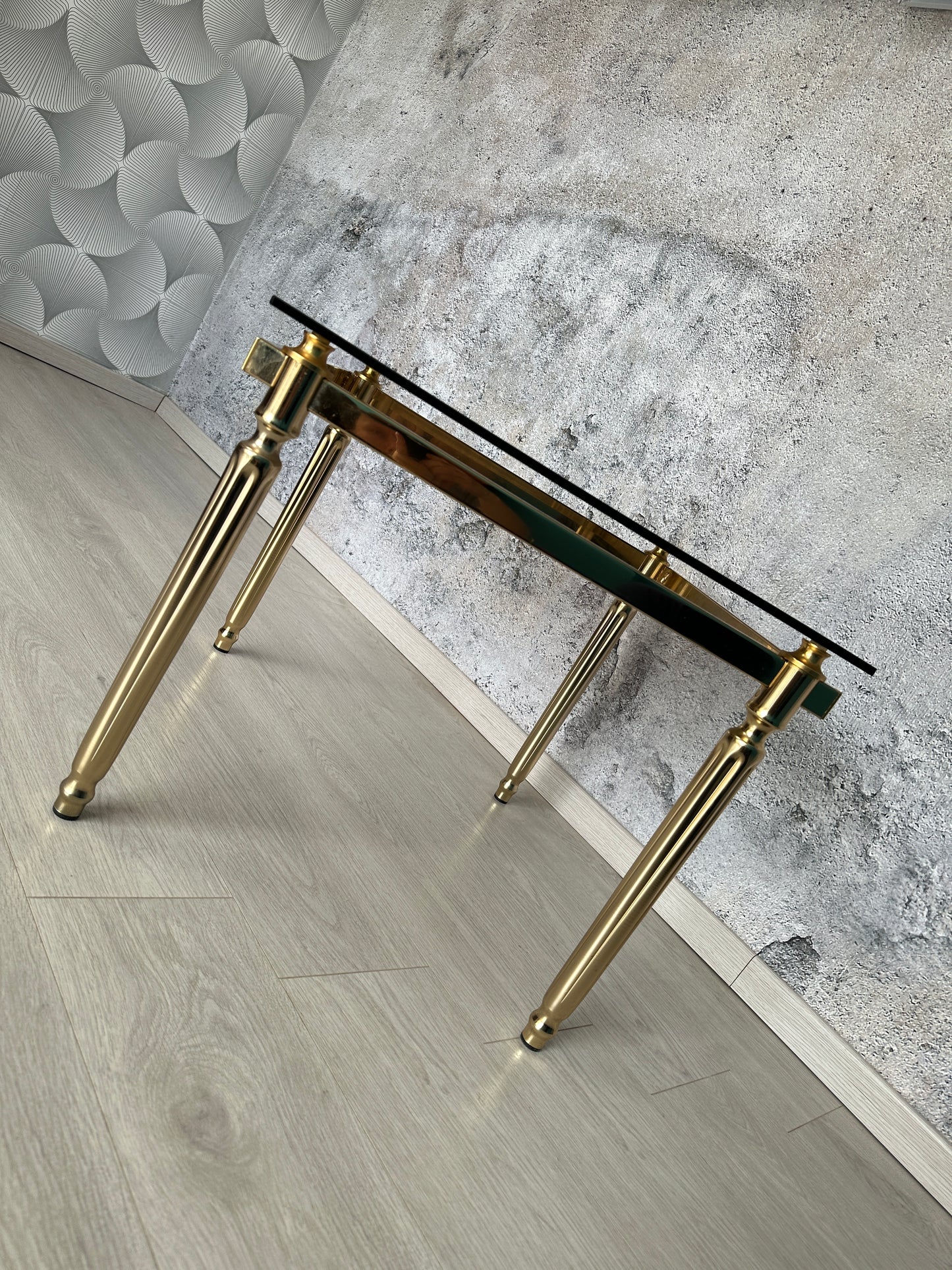 Couchtische / Beistelltische Eckig aus Glas/Messing im Hollywood Regency Stil, 1970er