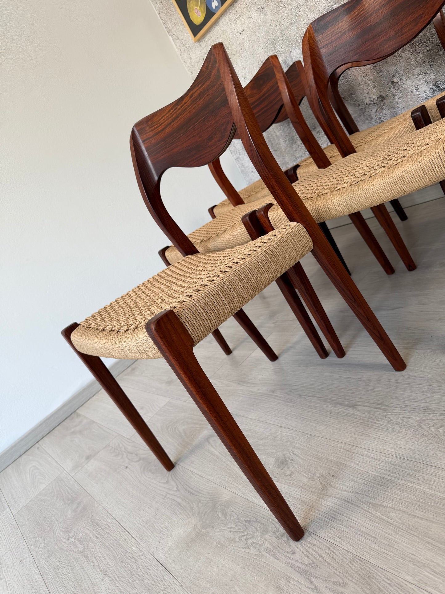 6er Set Palisander Stühle Møller Modell 71 Geflecht Neu, 60er