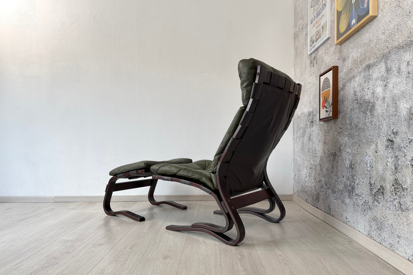 Norwegischer Leder Lounge Sessel + Ottomane by Hove, 70er