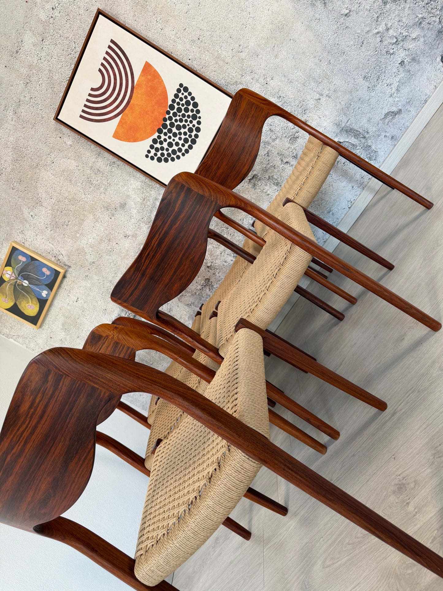 6er Set Palisander Stühle Møller Modell 71 Geflecht Neu, 60er