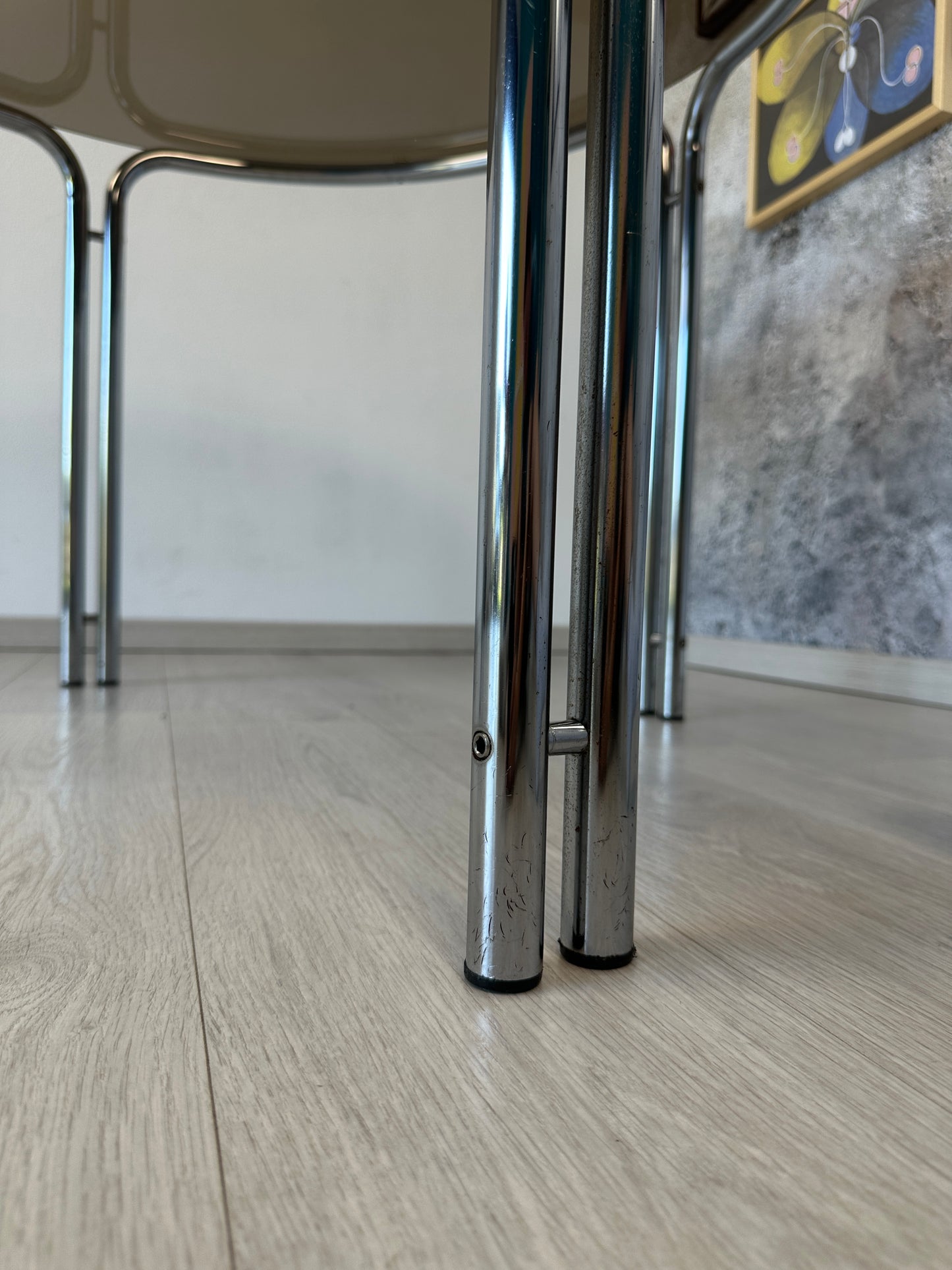 Space Age Esstisch mit Rauchglasplatte und Chromgestell, 1970er