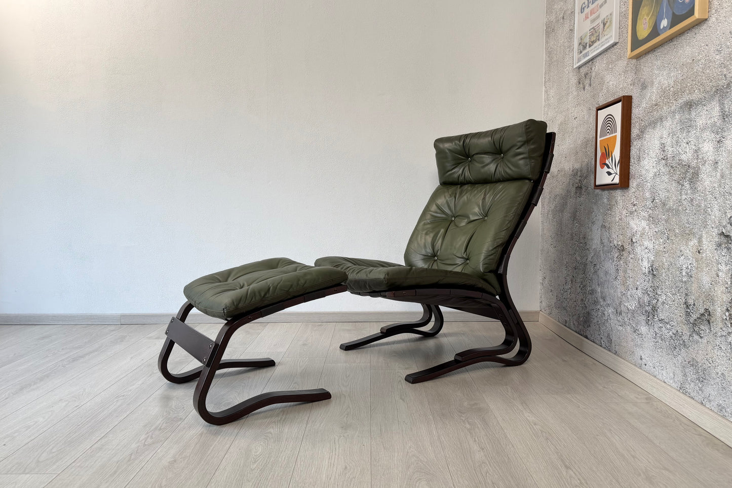 Norwegischer Leder Lounge Sessel + Ottomane by Hove, 70er