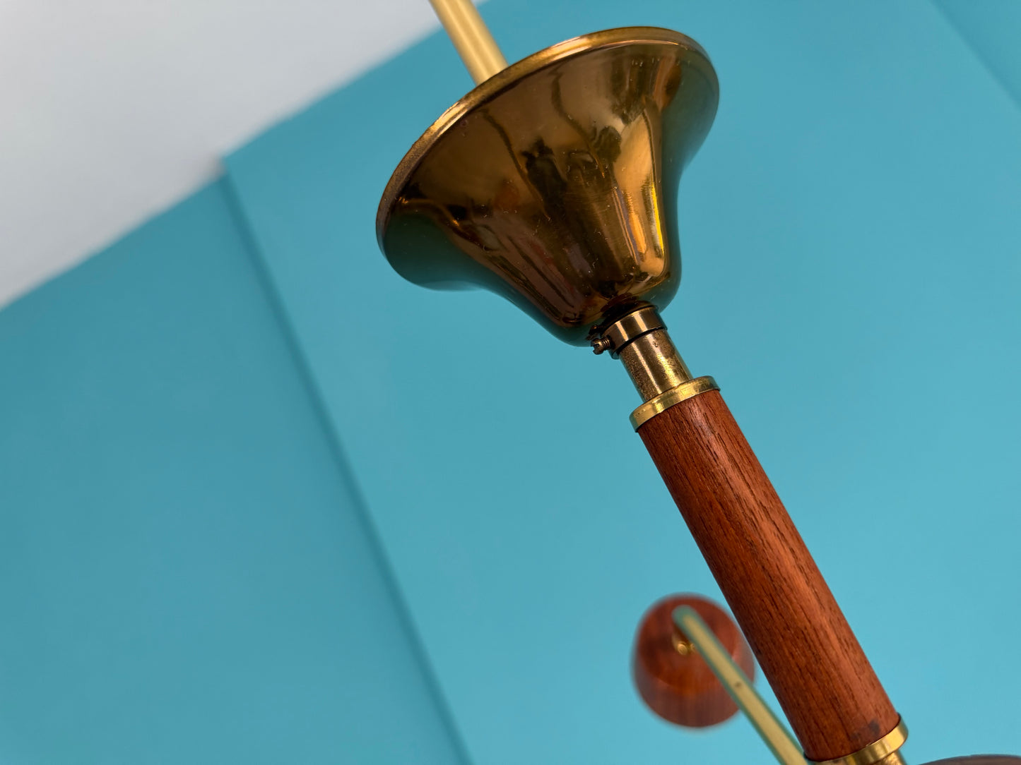 Deckenlampe I Spinnenlampe mit Teakelementen, 60er