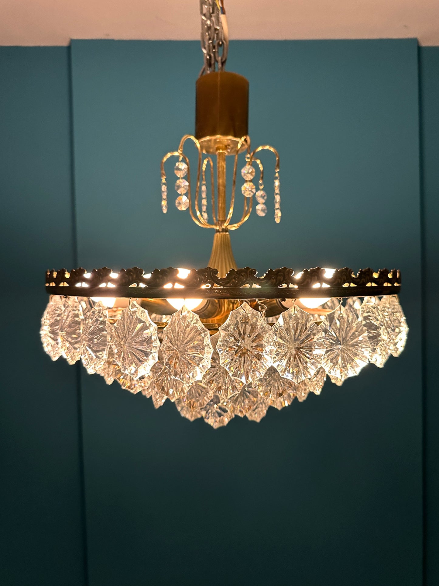 Kristallglas Kronleuchter / Deckenlampe / Lüster von Sölken Leuchten, 70er