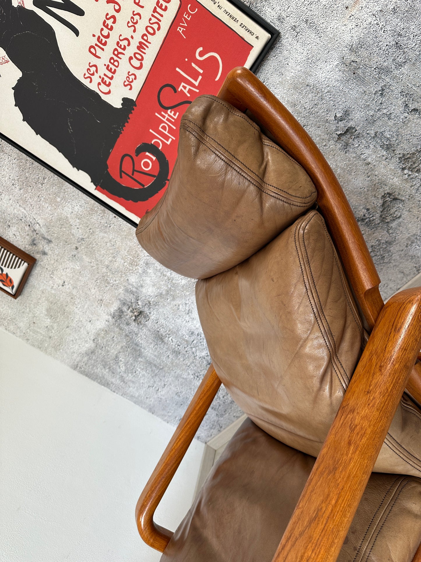 Dänischer Teak Sessel mit Hocker und Lederauflage von L. Olsen & Son