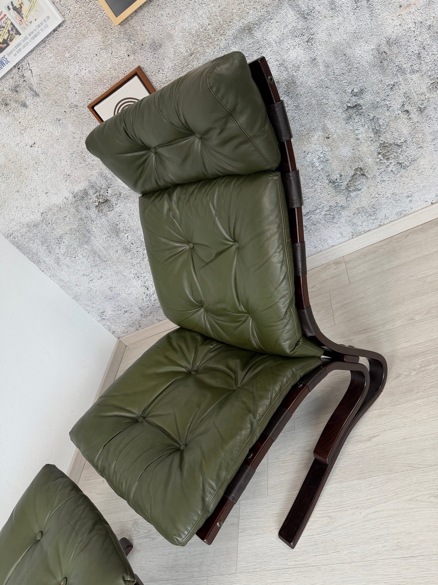 Norwegischer Leder Lounge Sessel + Ottomane by Hove, 70er