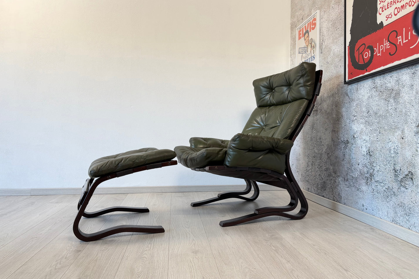 Norwegischer Leder Lounge Sessel + Ottomane by Hove, 70er