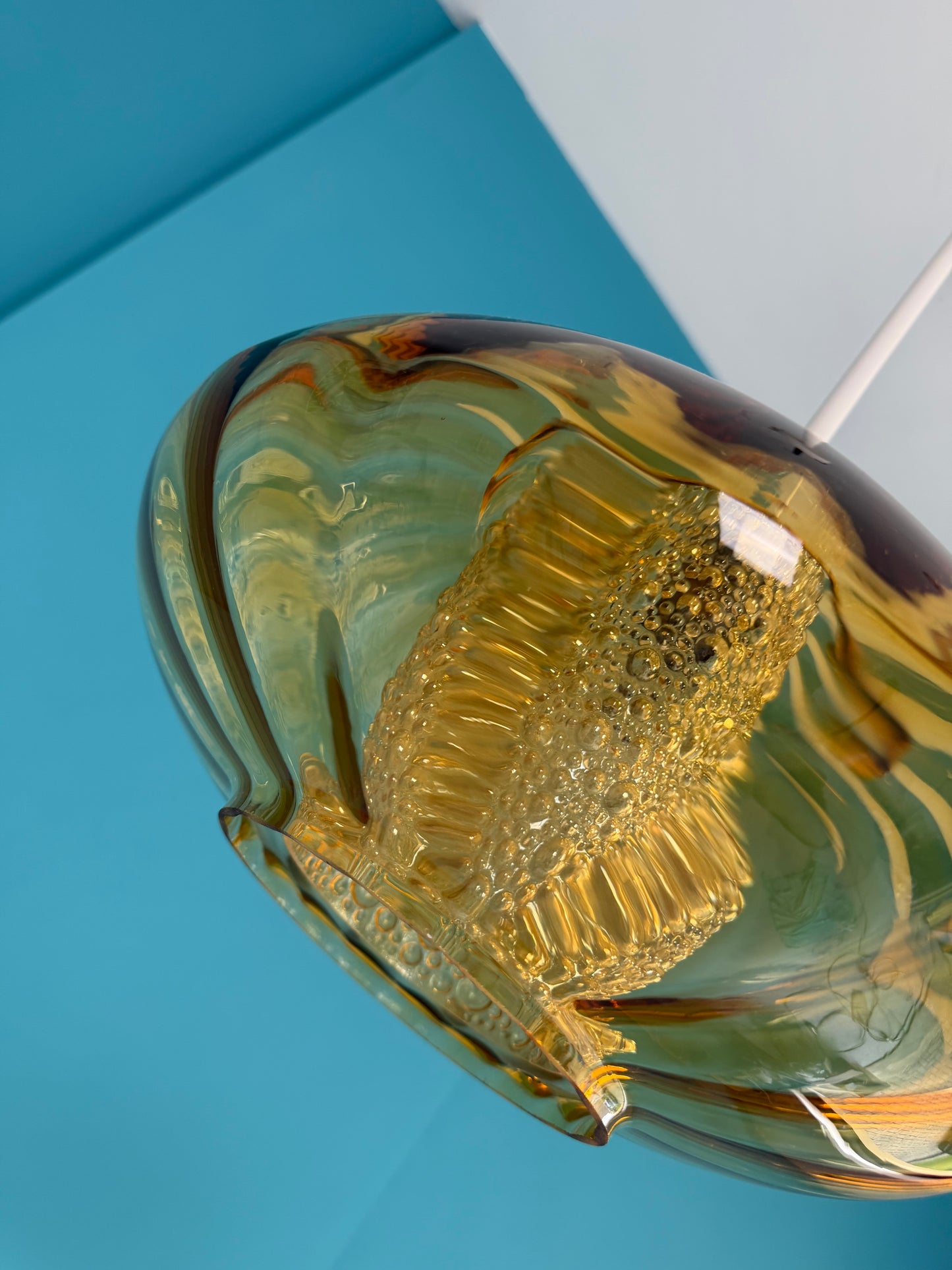 Mid-Century / Space-Age Hängelampe – bernsteinfarbenes Glas , 60er/70er