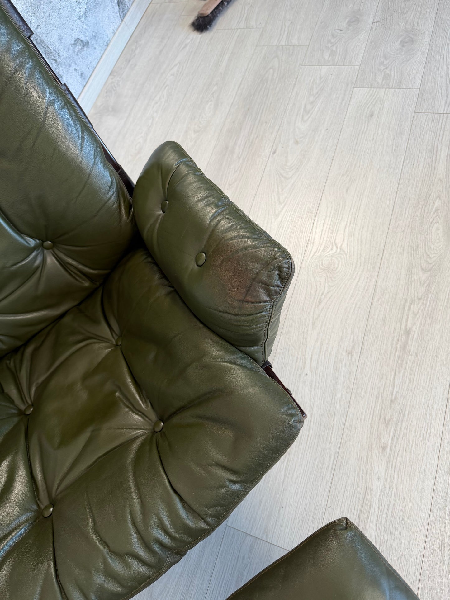Norwegischer Leder Lounge Sessel + Ottomane by Hove, 70er