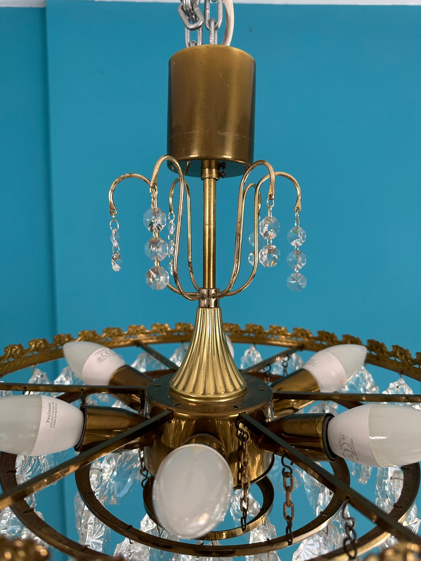 Kristallglas Kronleuchter / Deckenlampe / Lüster von Sölken Leuchten, 70er