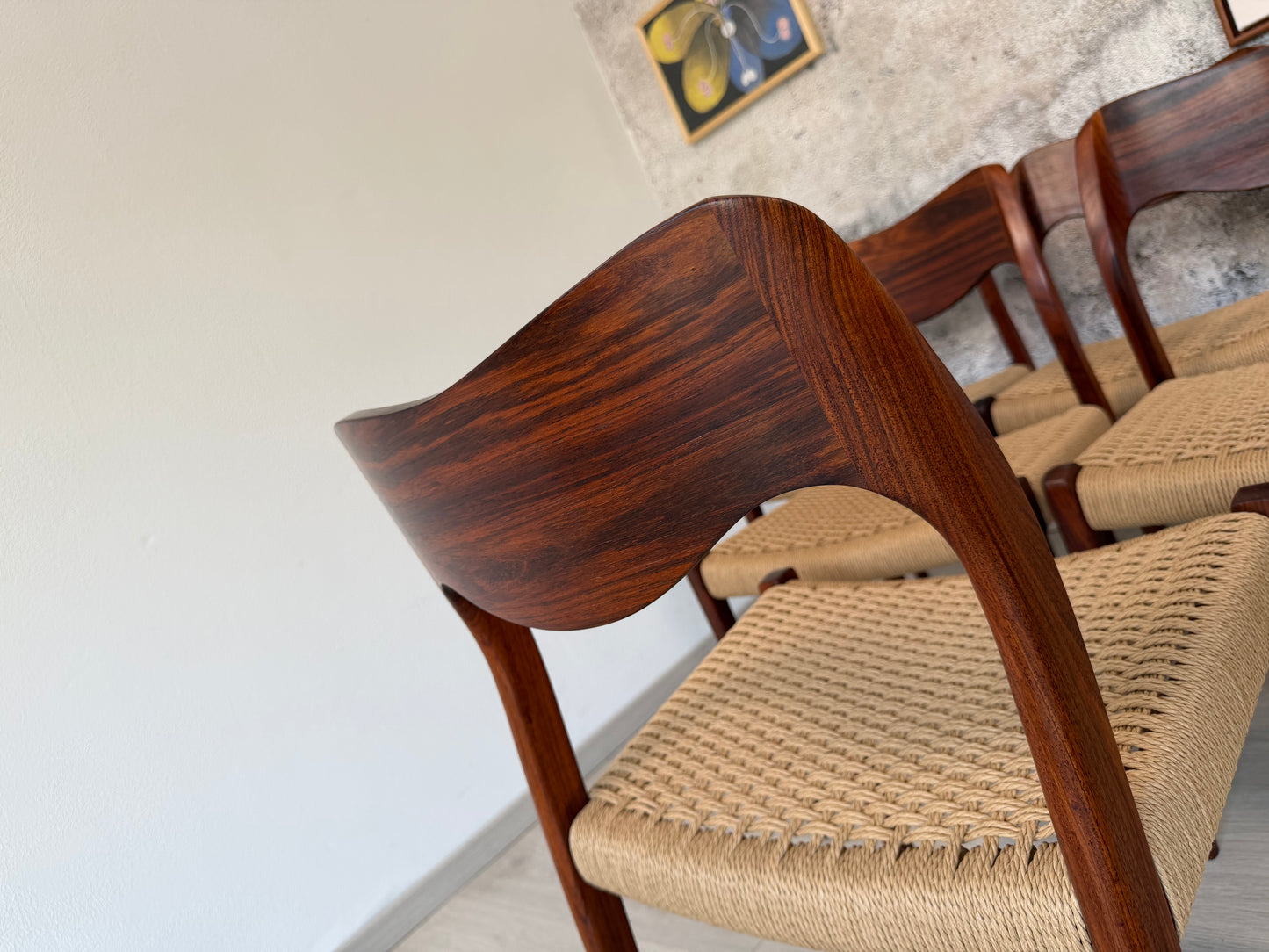 6er Set Palisander Stühle Møller Modell 71 Geflecht Neu, 60er