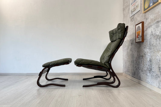 Norwegischer Leder Lounge Sessel + Ottomane by Hove, 70er