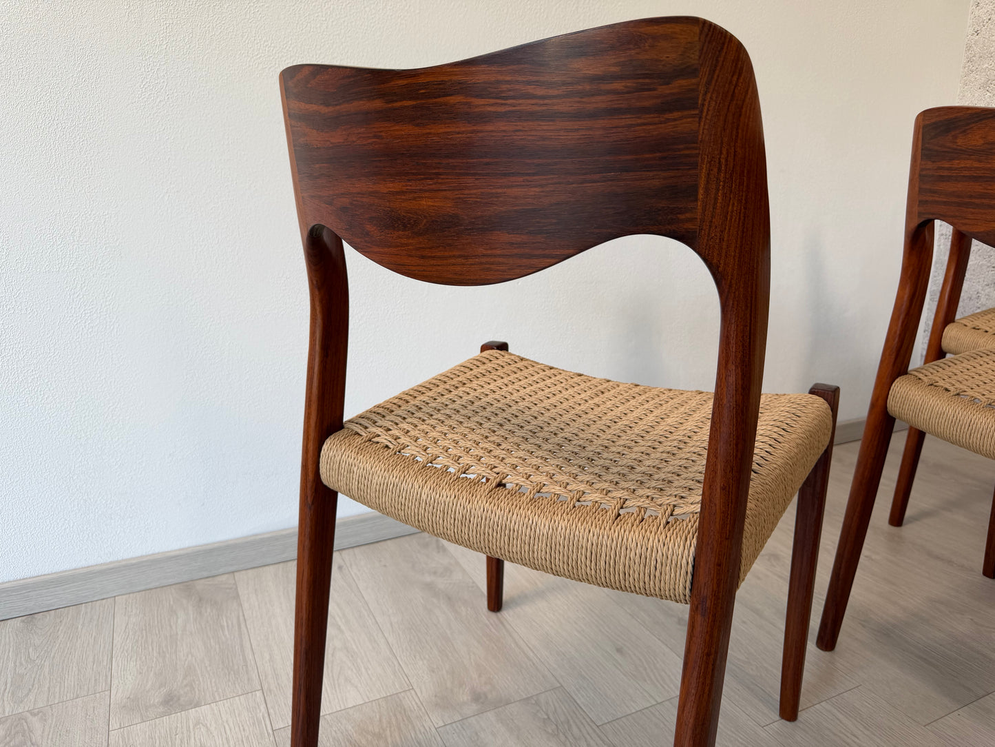 6er Set Palisander Stühle Møller Modell 71 Geflecht Neu, 60er