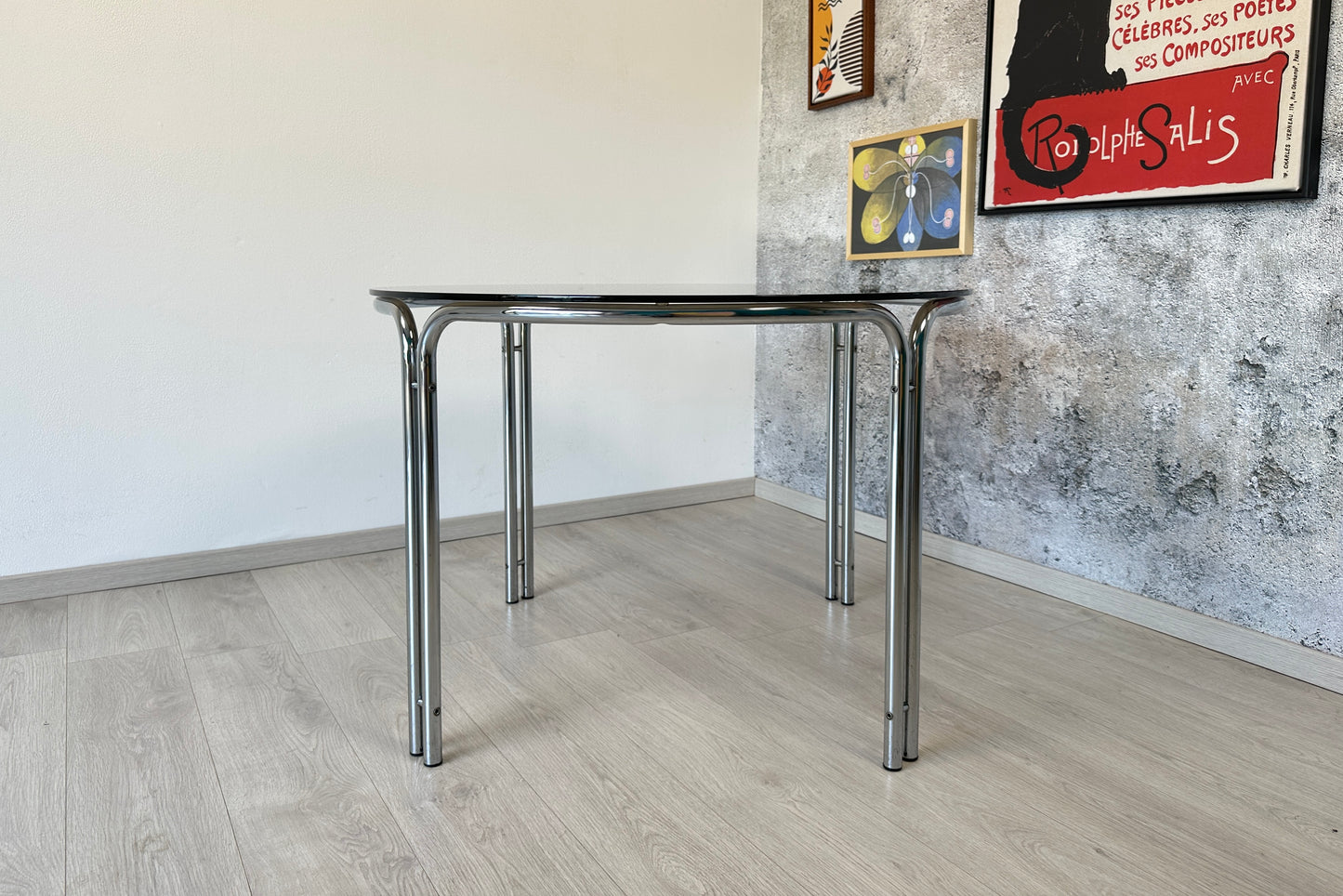 Space Age Esstisch mit Rauchglasplatte und Chromgestell, 1970er